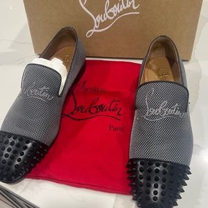Brand New Christian Louboutin Men Red Bottom shoes Navy Spooky  Zinc Spike